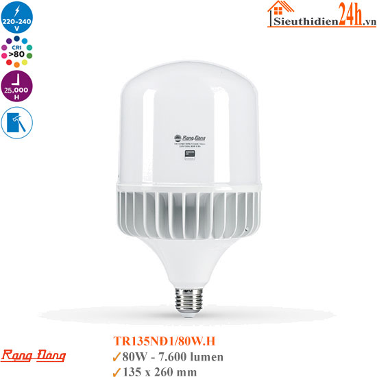 Bóng Đèn Led Rạng Đông TR135NĐ1/80W E27