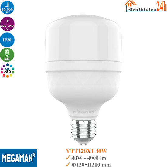 Bóng đèn Led Trụ Megaman YTT120X1 40W