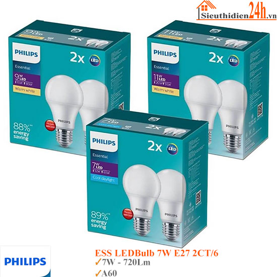 Bộ 2 Bóng Đèn Philips 7w Ess LED Bulb E27