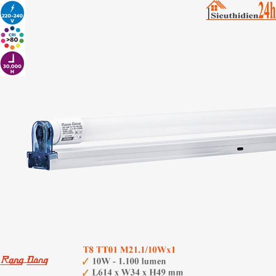 Bộ Đèn Led Tuýp Rạng Đông T8 TT01 M21.1/10W