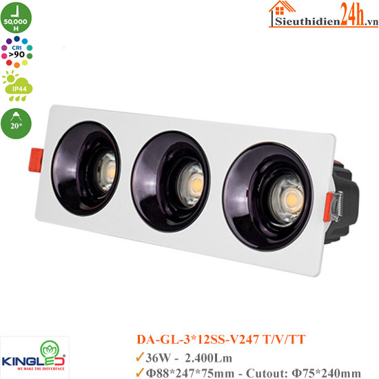 Đèn Spotlight Âm Trần KingLed Turquoise DA-GL-3*12SS-V247 36W