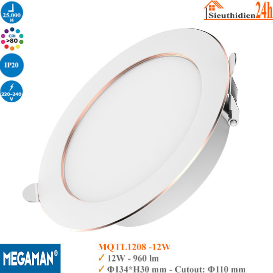 Đèn Led Âm Trần Viền Vàng Megaman MQTL1208-12W