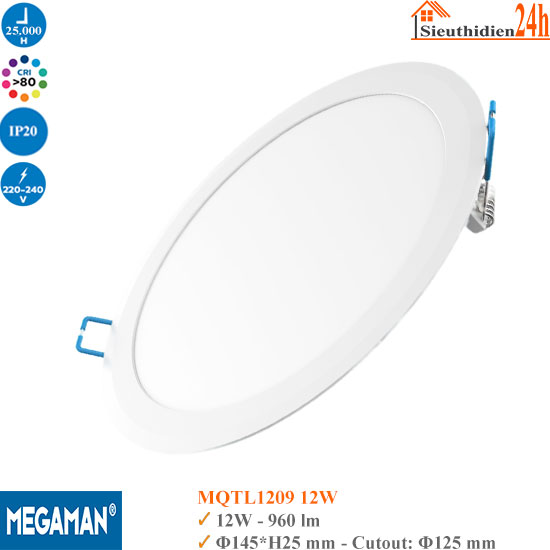Đèn Led Âm Trần Siêu Mỏng Megaman MQTL1209 12W