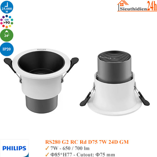 Đèn Spotlight Âm Trần Philips RS280 7W D75