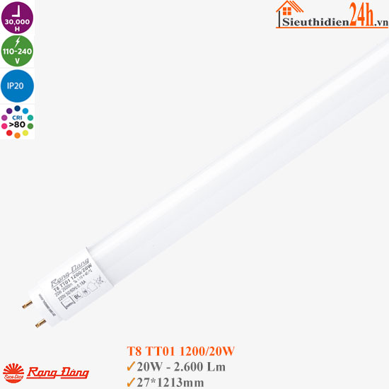 Đèn Led Tuýp Rạng Đông T8 TT01 20W 1m2