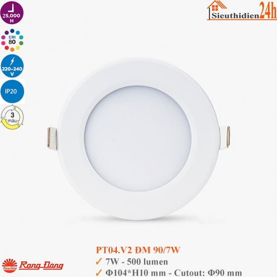 Đèn Led Âm Trần Siêu Mỏng Rạng Đông PT04.V2 90/7W