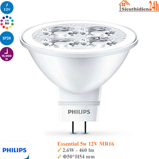 Bóng Đèn Led Chén Philips Essential 5w 12V MR16