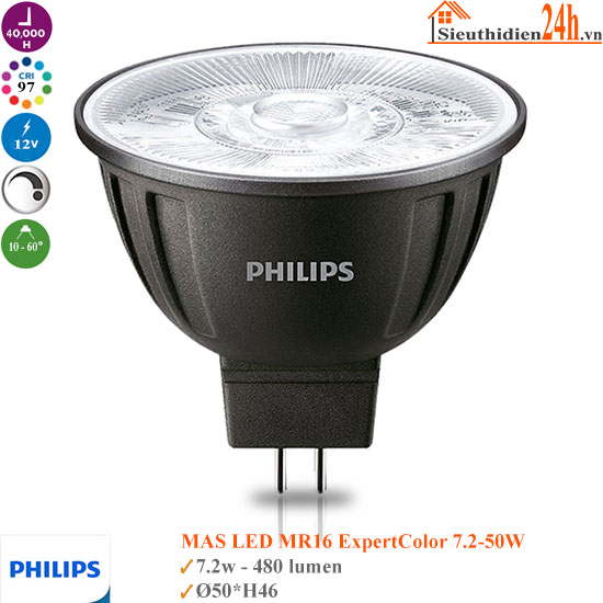 Bóng Đèn Philips Mas Led MR16 Expert Color 7.2-50W DIM