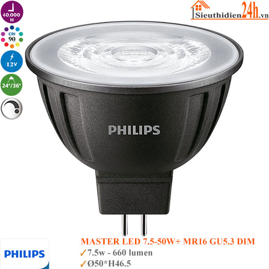 Bóng Đèn Philips Master LED MR16 7.5w 12V DIM
