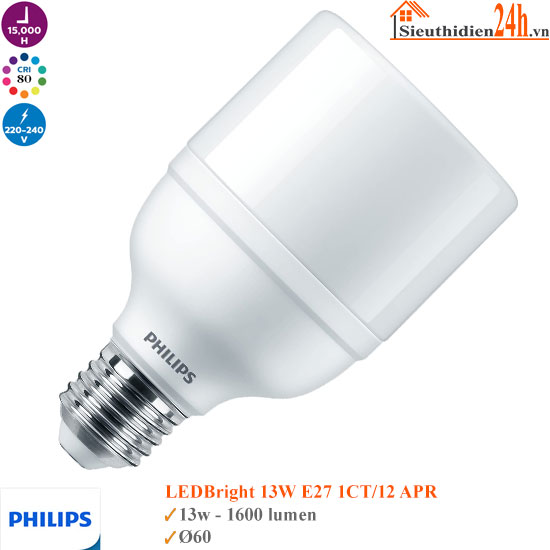 Bóng Đèn Philips LEDBright 13w E27 1CT/12 APR