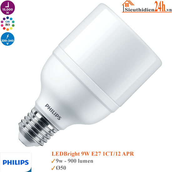 Bóng Đèn Philips LEDBright 9w E27 1CT/12 APR
