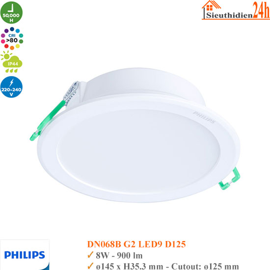 Đèn Led Âm Trần Philips DN068B G2 LED9 8w D125