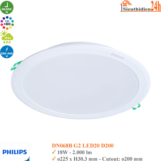 Đèn Led Âm Trần Philips DN068B G2 LED20 18w D200