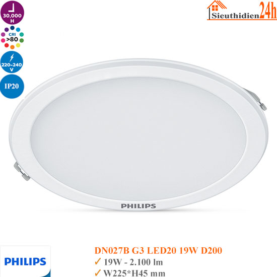 Đèn Led Âm Trần Philips DN027B G3 LED20 19w D200 RD