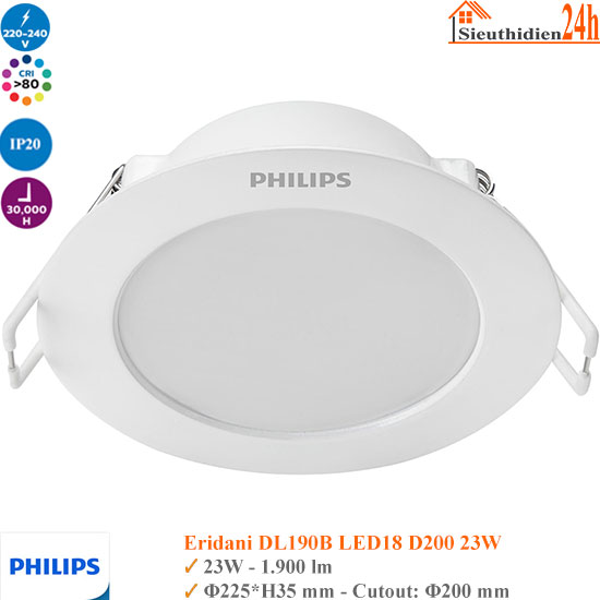 Đèn Led Âm Trần Philips Eridani DL190B LED18 D200 23w