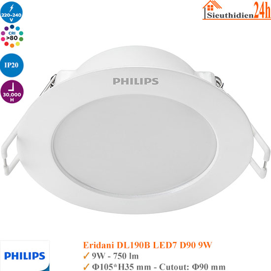 Đèn Led Âm Trần Philips Eridani DL190B LED7 D90 9W