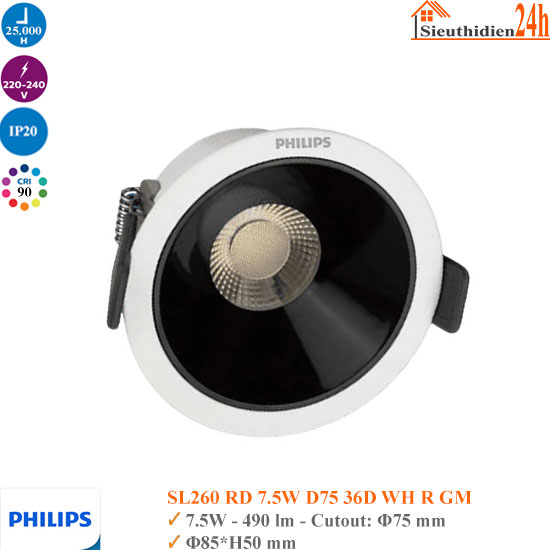 Đèn Spotlight Âm Trần Philips SL260 7.5W D75