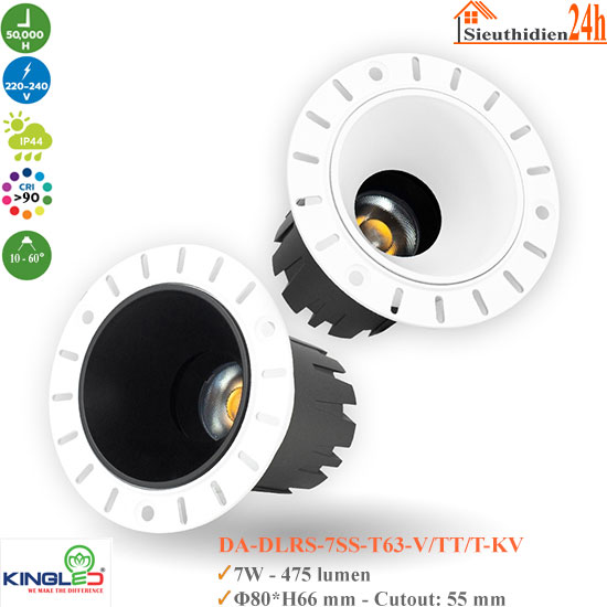 Đèn Spotlight Không Viền KingLed Zircon DA-DLRS-7SS-T63-KV 7W