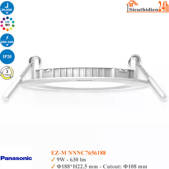 Đèn Led Âm Trần Siêu Mỏng 3 Màu Panasonic EZ-M NNNC7656188 9W