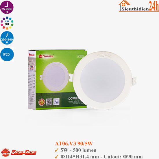 Đèn Led Âm Trần Rạng Đông AT06.V3 90/5W