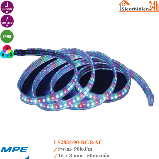 Đèn Led Dây Đổi Màu MPE Seri LS2835/90-RGB/AC 220V