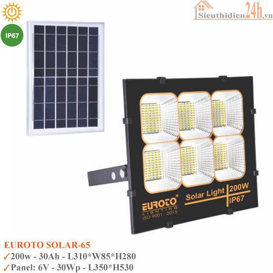 Đèn Pha Năng Lượng Mặt Trời Euroto Solar-65 200W