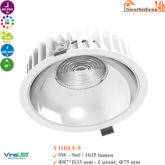 Đèn Spotlight Âm Trần Vinaled V11DLF-9 9W