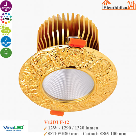 Đèn Spotlight Âm Trần Vàng Đồng Vinaled V12DLF-12 12W