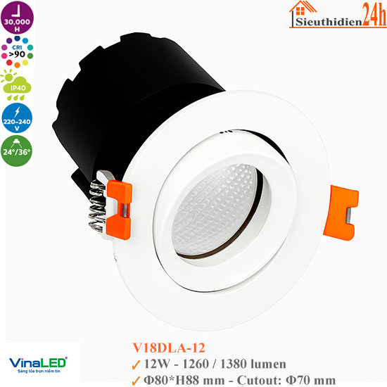 Đèn Spotlight Âm Trần Vinaled V18DLA-12 12W