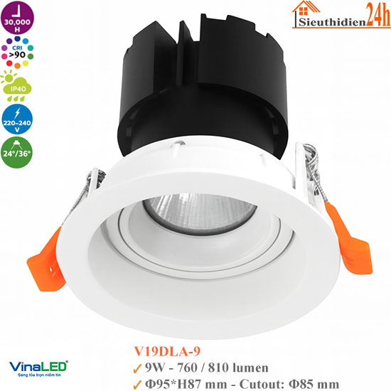 Đèn Spotlight Âm Trần Vinaled V19DLA-9 9W