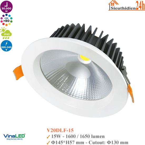 Đèn Led Âm Trần Vinaled V20DLF-15 15W