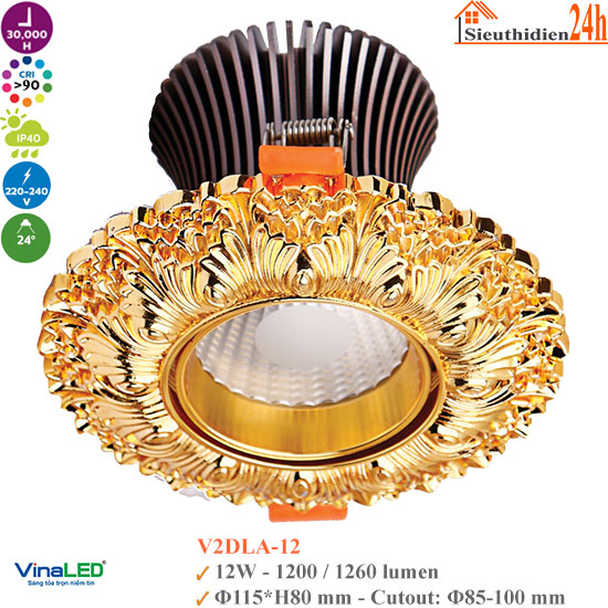 Đèn Spotlight Âm Trần Vàng Đồng Vinaled V2DLA-12 12W