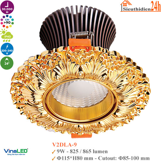 Đèn Spotlight Âm Trần Vàng Đồng Vinaled V2DLA-9 9W