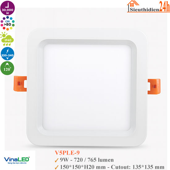Đèn Led Âm Trần Vuông Vinaled V5PLE-9 9W
