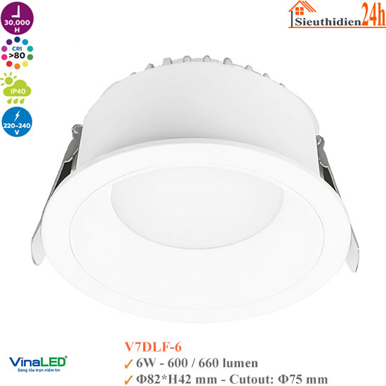 Đèn Led Âm Trần Chóa Sâu Vinaled V7DLF-6 6W