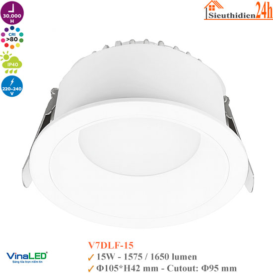 Đèn Led Âm Trần Chóa Sâu Vinaled V7DLF-15 15W