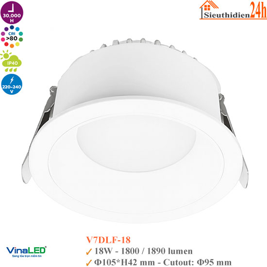 Đèn Led Âm Trần Chóa Sâu Vinaled V7DLF-18 18W