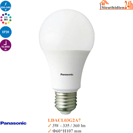 Bóng Đèn Led Bulb Panasonic A2 LDACL03HG2A7 3W