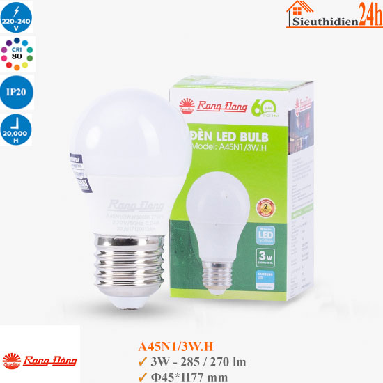 Bóng Đèn Led Rạng Đông A45N1/3W.H