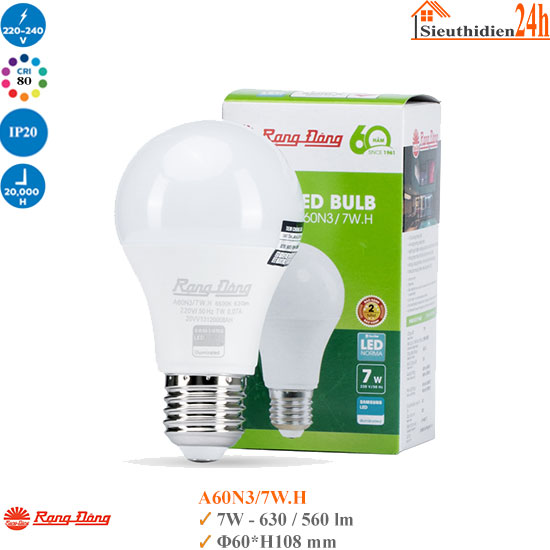 Bóng Đèn Led Rạng Đông A60N3/7W.H